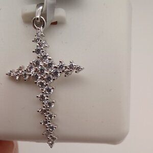 925 Sterling Silver Necklace with 16'' Chain Shiny Crystal Cross